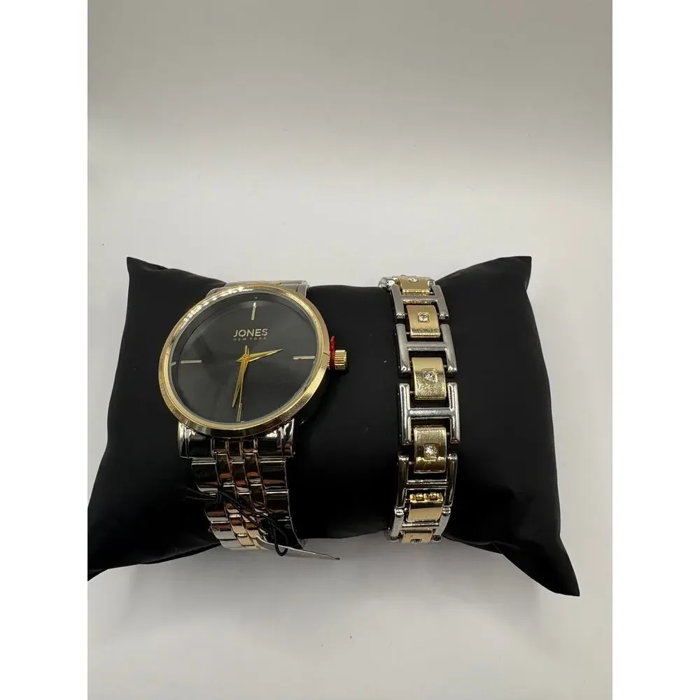 Jones New York Watch Black Dial Two-Tone Bracelet Nwt Style 9775S Silver